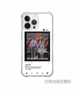 客製化 iPhone 手機殼ig風格設計示意圖，可自由更換照片的透明防摔 iPhone 手機殼