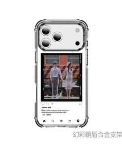 客製化 iPhone 手機殼ig風格設計示意圖，可自由更換照片的透明防摔 iPhone 手機殼