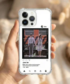 客製化 iPhone 手機殼ig風格設計示意圖，可自由更換照片的透明防摔 iPhone 手機殼