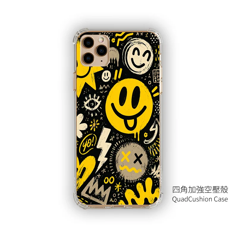 B103|黑黃笑臉塗鴉設計手機殼|每天都要保持好心情:圖片 3