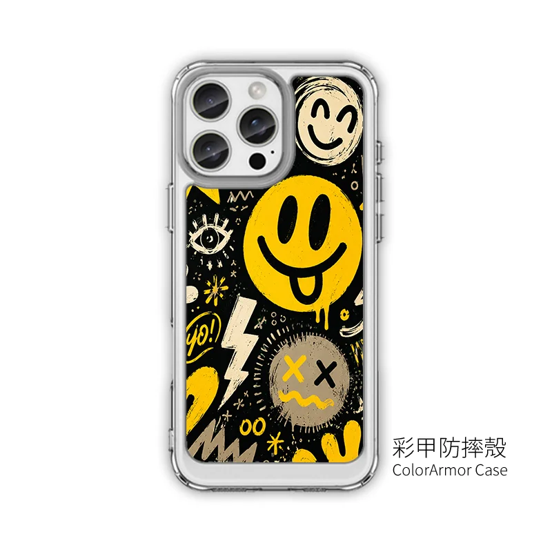 B103|黑黃笑臉塗鴉設計手機殼|每天都要保持好心情:圖片 5