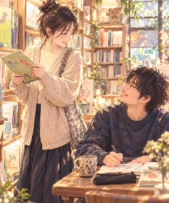 J02 日系動漫似顏繪：書店裡的溫柔雙人時光