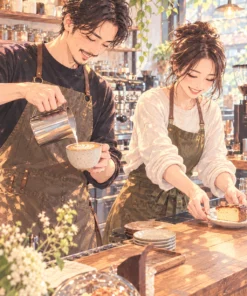 J02 日系動漫插畫：咖啡店裡的雙人日常