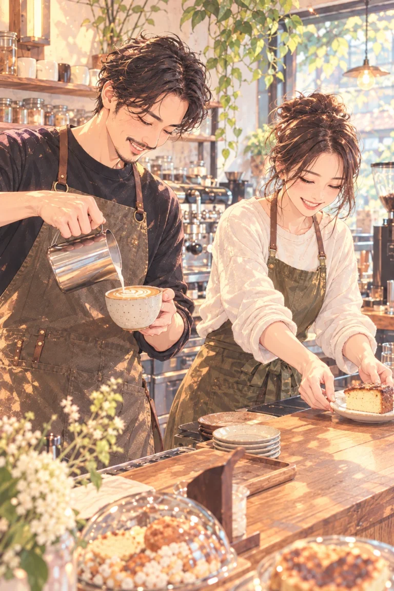 J02 日系動漫插畫：咖啡店裡的雙人日常