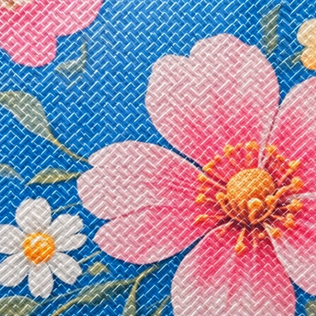 普通磨砂透明紋理覆在彩色花卉圖案上的放大模擬