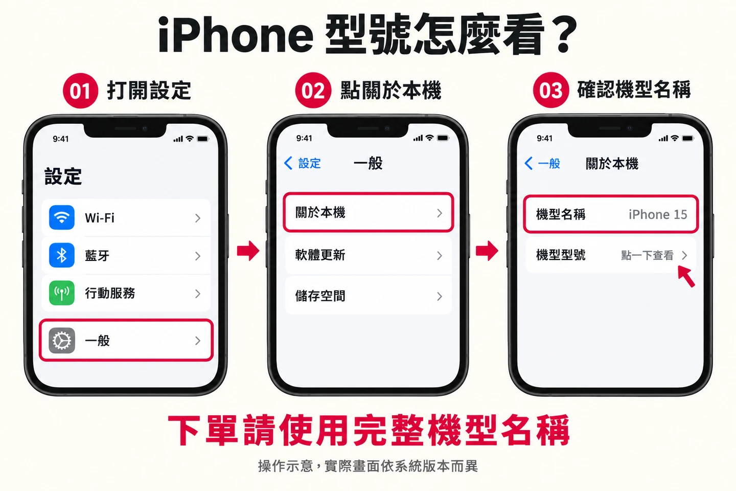 iPhone 型號查詢圖解：設定、一般、關於本機，確認機型名稱